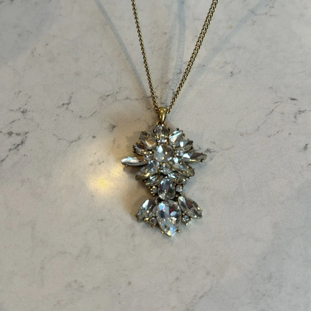 J Crew long hold tone crystal costume necklace. NWT​